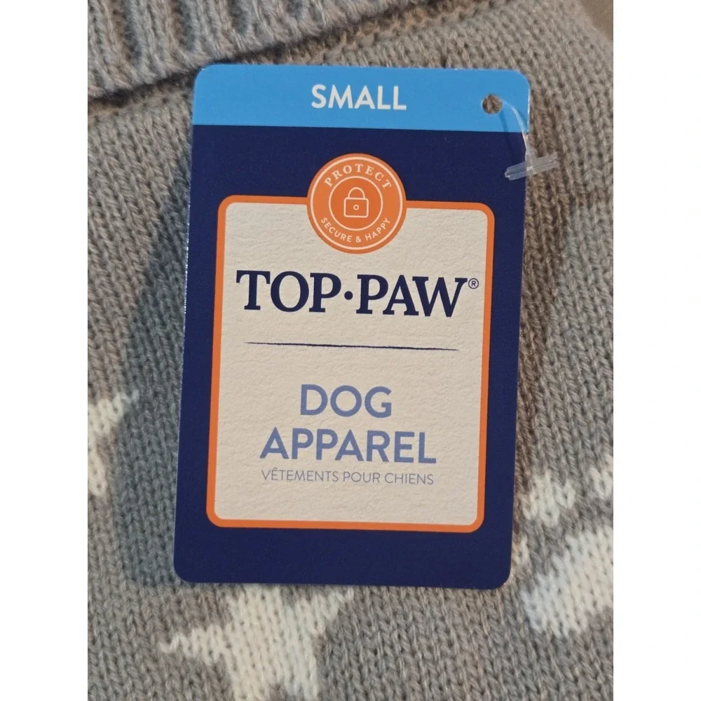 Top Paw Gray Icon Fashion Dog Sweater Small Stars Paw Prints NWT Acrylic